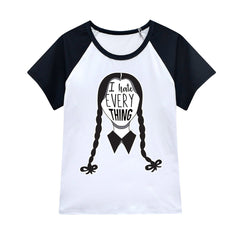 Kinder Wednesday Addams Cosplay Mädchen T-shirt Kostüm Outfits Halloween Karneval Party Anzug