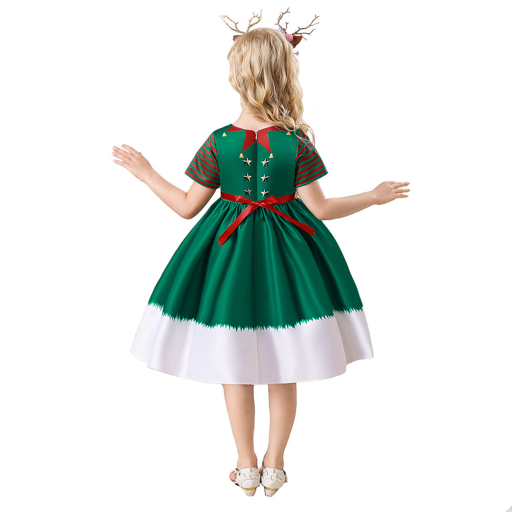Mädchen Weihnachtskleid Kurzarm A-Linie Weihnachten Partykleid festliches Kleid