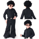 Kinder Retro Amerikanische 70er Disco Pailletten Sängerin Cosplay Kostüm Outfits Halloween Karneval Anzug