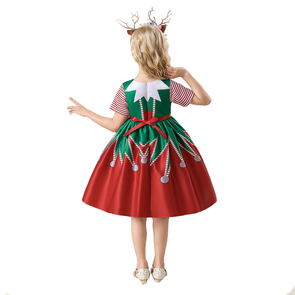 Mädchen Weihnachtskleid Kurzarm A-Linie Weihnachten Partykleid festliches Kleid
