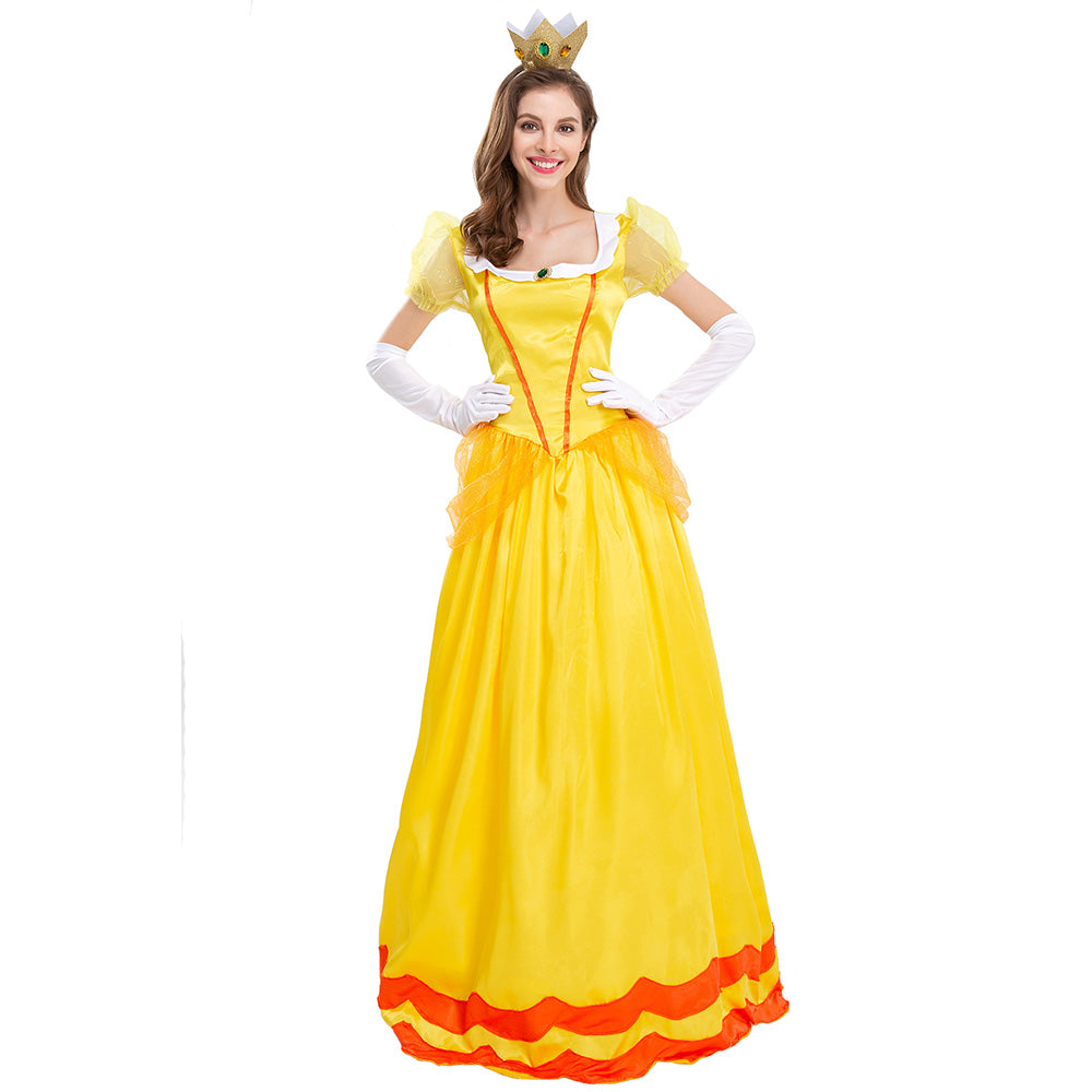 Erwachsene Damen Super Mario Bros Prinzessin Daisy Kleid Karneval Kleid