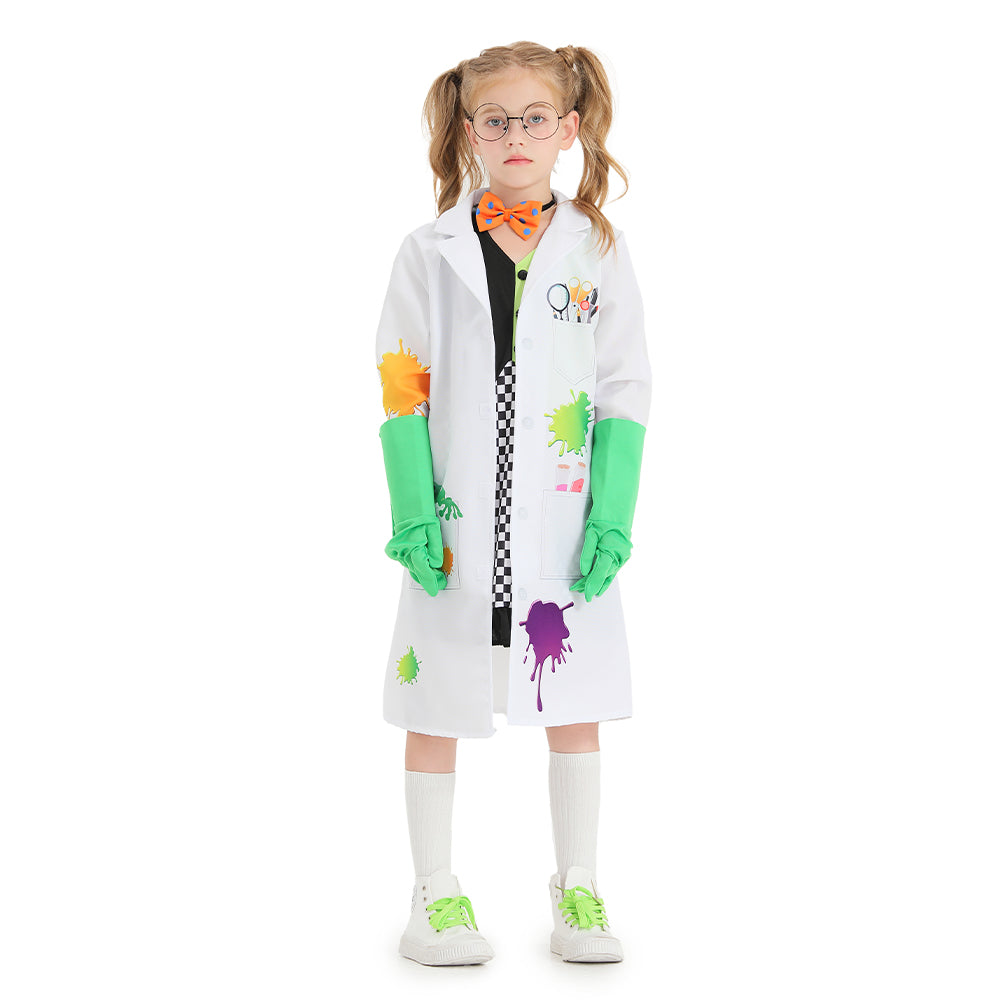 Kinder Mädchen Wissenschaftler Geek Cosplay Kostüm Outfits Halloween Karneval Anzug