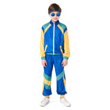 Kinder Bühnenkostüm Blau Retro Tanzkleidung Sportbekleidung Set Outfits Halloween Karneval Anzug