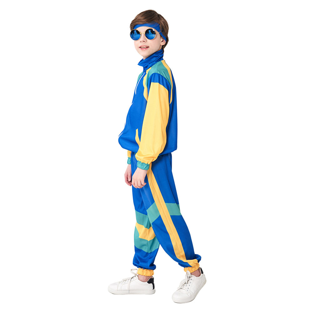 Kinder Bühnenkostüm Blau Retro Tanzkleidung Sportbekleidung Set Outfits Halloween Karneval Anzug