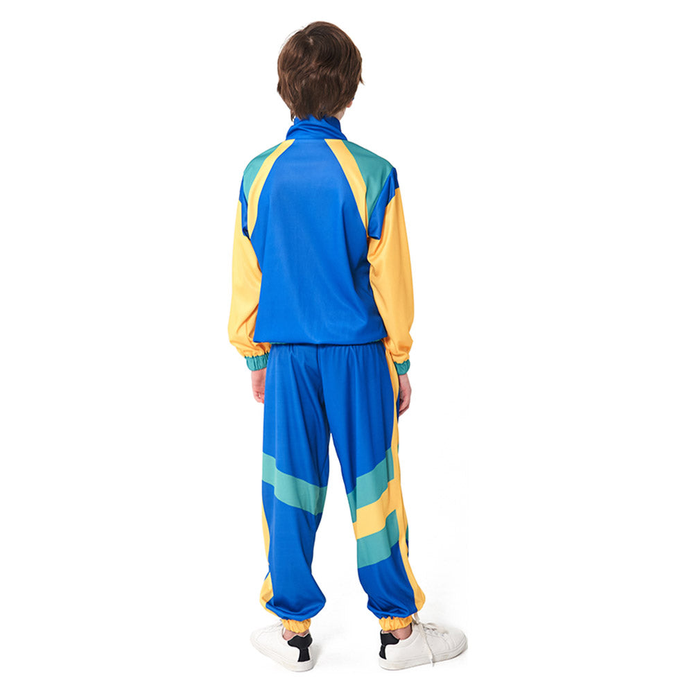 Kinder Bühnenkostüm Blau Retro Tanzkleidung Sportbekleidung Set Outfits Halloween Karneval Anzug