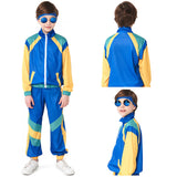 Kinder Bühnenkostüm Blau Retro Tanzkleidung Sportbekleidung Set Outfits Halloween Karneval Anzug