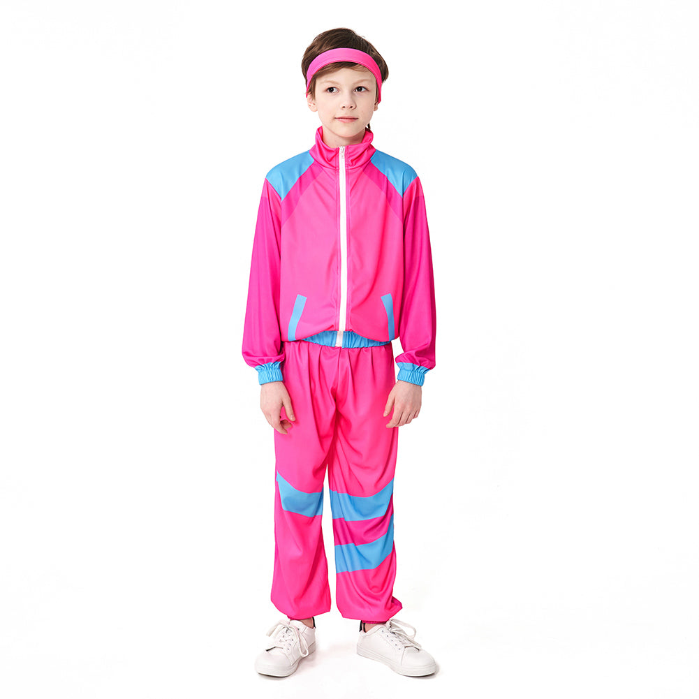 Kinder Bühnenkostüm Rosa Retro Tanzkleidung Sportbekleidung Set Outfits Halloween Karneval Anzug