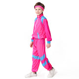 Kinder Bühnenkostüm Rosa Retro Tanzkleidung Sportbekleidung Set Outfits Halloween Karneval Anzug
