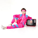 Kinder Bühnenkostüm Rosa Retro Tanzkleidung Sportbekleidung Set Outfits Halloween Karneval Anzug