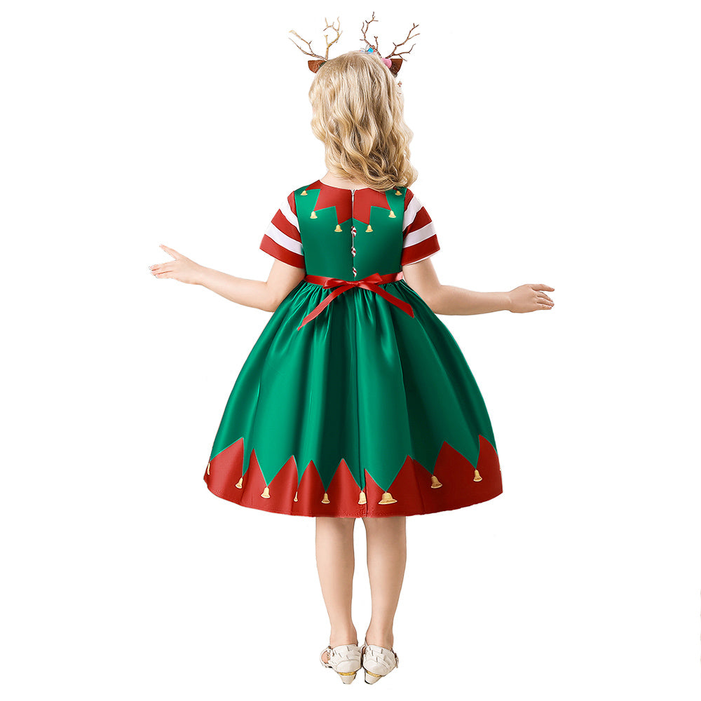 Mädchen Weihnachtskleid Kurzarm A-Linie Weihnachten Partykleid festliches Kleid