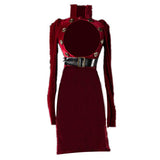 Damen Hohl Langes Kleid Damen Mittelalterlich Retro Punk Gothic Kleid Samt Nieten