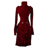 Damen Hohl Langes Kleid Damen Mittelalterlich Retro Punk Gothic Kleid Samt Nieten