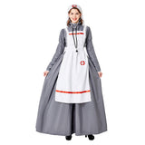 Europäischer Arzt Krankenschwester Damen Kostüme Halloween Cosplay Fancy Lange Kleid