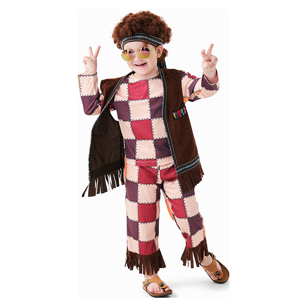Kinder Retro Hip-Hop Plaid Anzug Outfits Tanzkleidung Sportbekleidung Set Outfits Halloween Karnevalsanzug