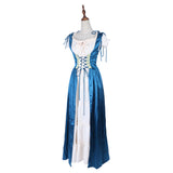 Damen Mittelalter Kleid Renaissance Kurzarm Prinzessin Renaissance Kleid Casual Kleid Blau