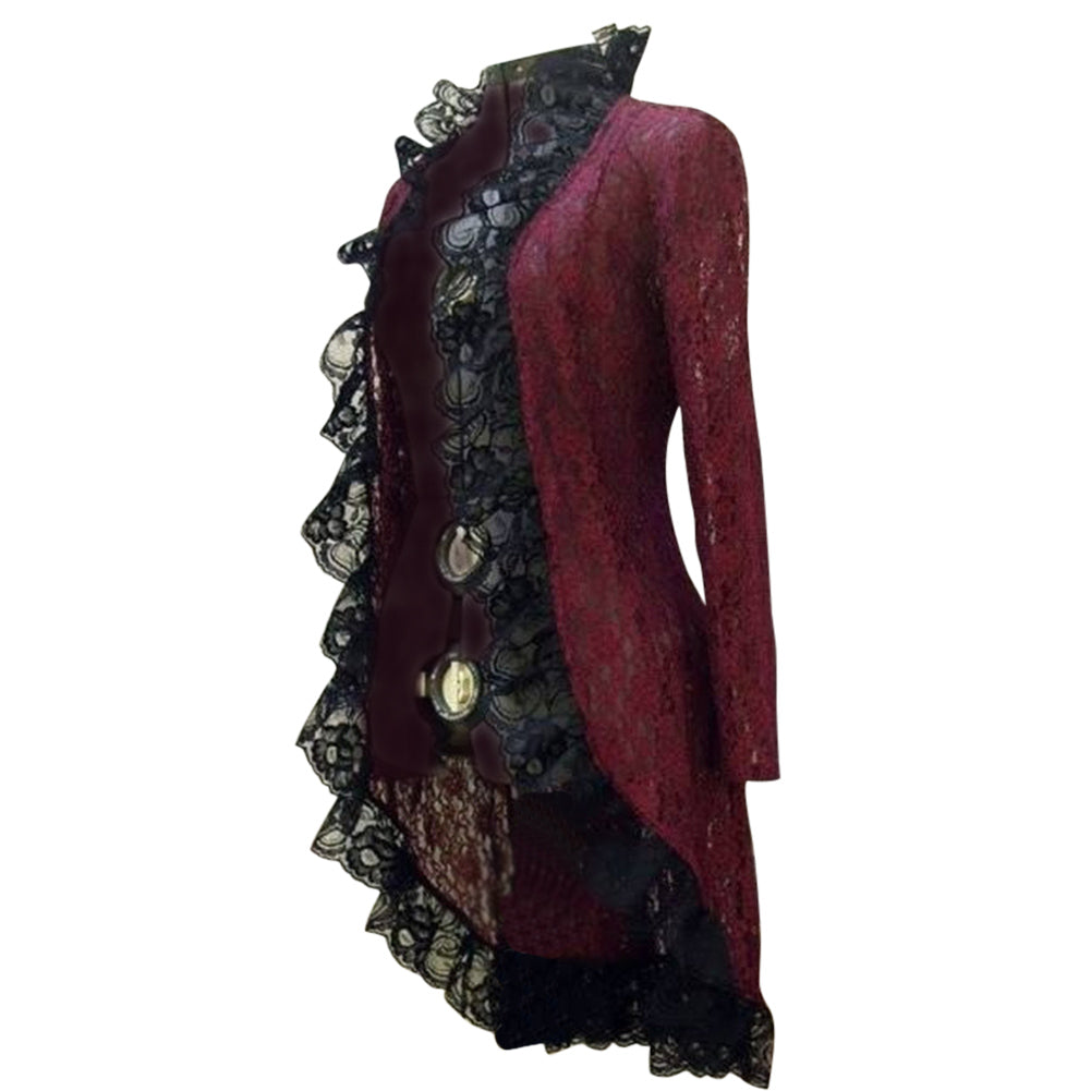 Mittelalterliche Damen Viktorianisch Langarm Oberteile Strickjacke Jacke Steampunk Spitze Mantel