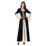 Damen Retro Mittelalter Renaissance Kostüm Tief Rundhals Königin Party Kleid