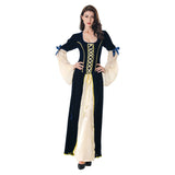 Damen Retro Mittelalter Renaissance Kostüm Tief Rundhals Königin Party Kleid