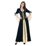 Damen Retro Mittelalter Renaissance Kostüm Tief Rundhals Königin Party Kleid