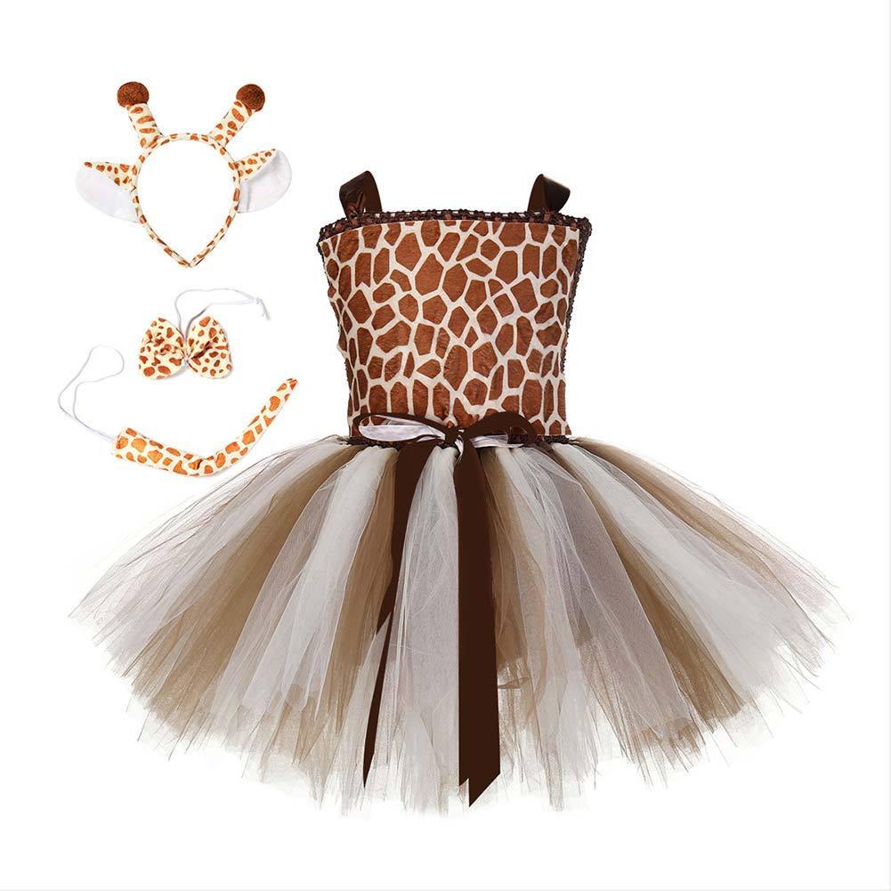 Giraffe Mädchen Kleid Tutu Tülle Kleid Faschingkostüm auch für Alltag Partykleid Geburstag Festkleid Ärmellos Kostüm - Karnevalkostüme