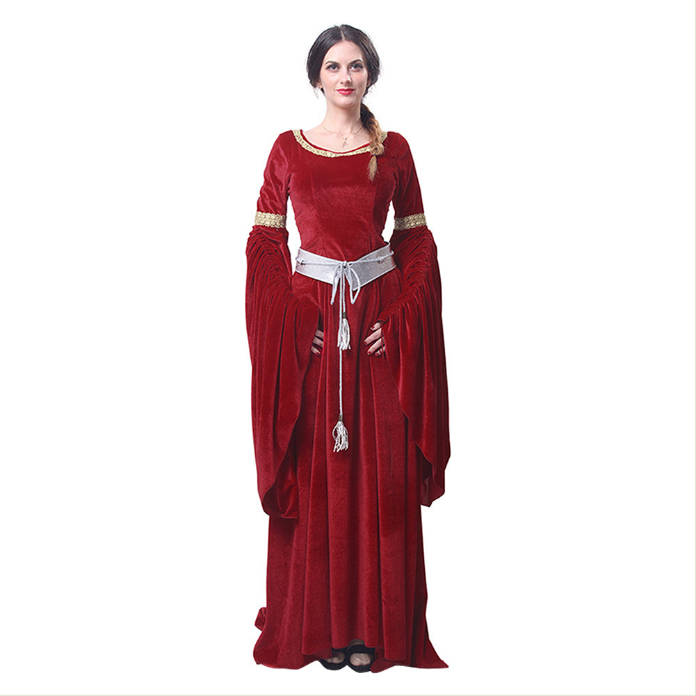 Damen Mittelalter Kleid Langarm Gothic Viktorianischen Königin Kostüm O-Ausschnitt Renaissance Kleid Bodenlänge