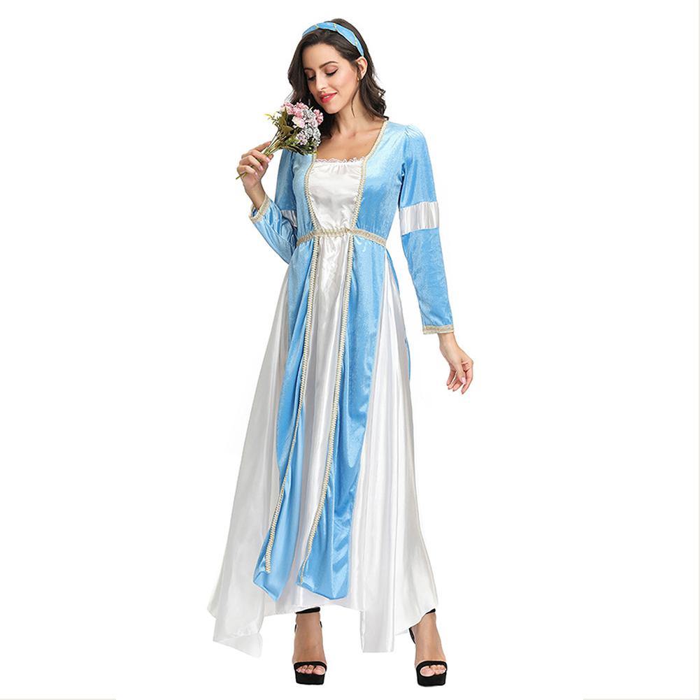 Damen Retro Mittelalter Renaissance Kostüm Satin Rundhals Königin Party Kleid Erwachsene - Karnevalkostüme