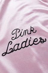 Damen Pink Lady Jacke Retro Halloween 50er Jahre Kostüm Rock Roll Lady mit Schal