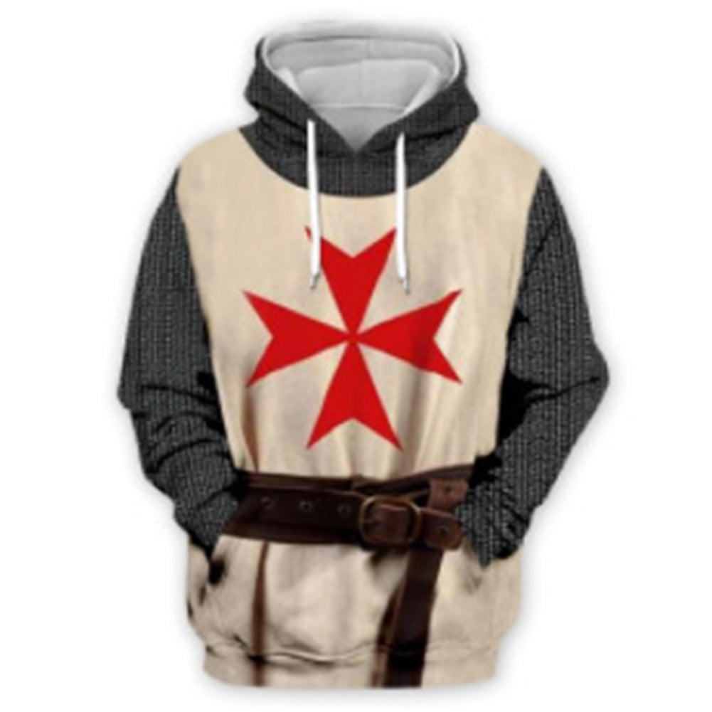 Mittelalterliche Templerorden Knight Cosplay Hoodie 3D Druck Sweatshirt Unisex Pullover mit Kaputze für Alltag