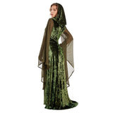 Damen Mittelalter Kleid mit Kapuze Halloween Karneval Cosplay Kleid