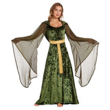 Damen Mittelalter Kleid mit Kapuze Halloween Karneval Cosplay Kleid