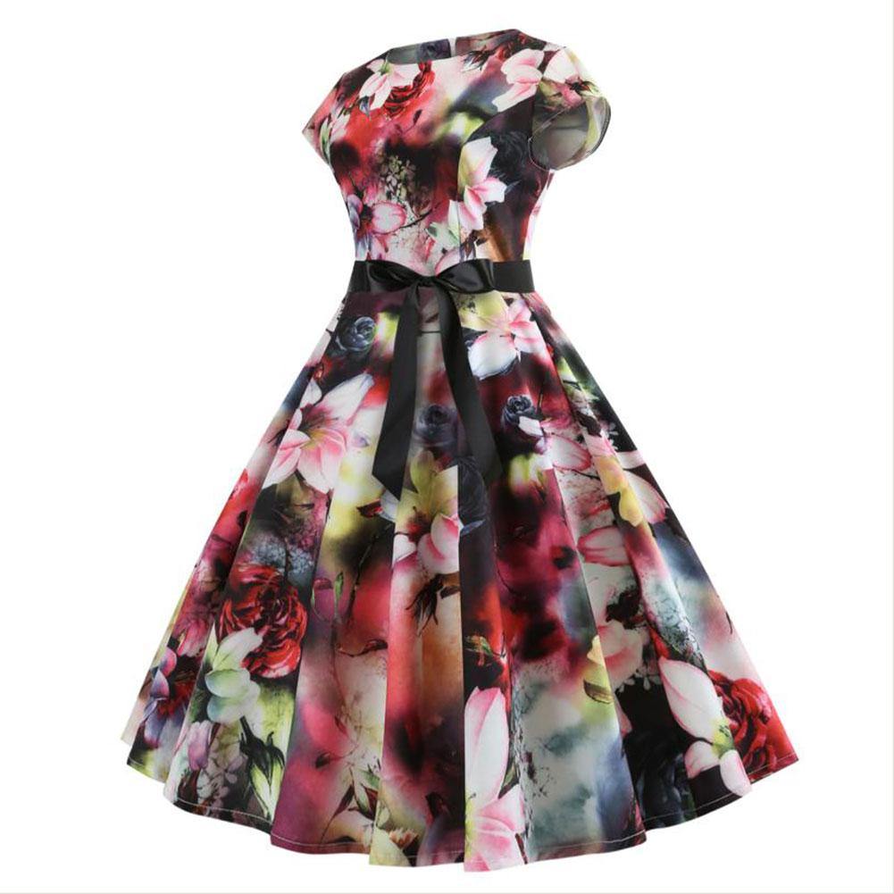 1950S Retro Cocktailkleid Rockabilly Abschlussball Kleid Rundhals Ärmellos Sommerkleid Damen Blumenkleid - Karnevalkostüme