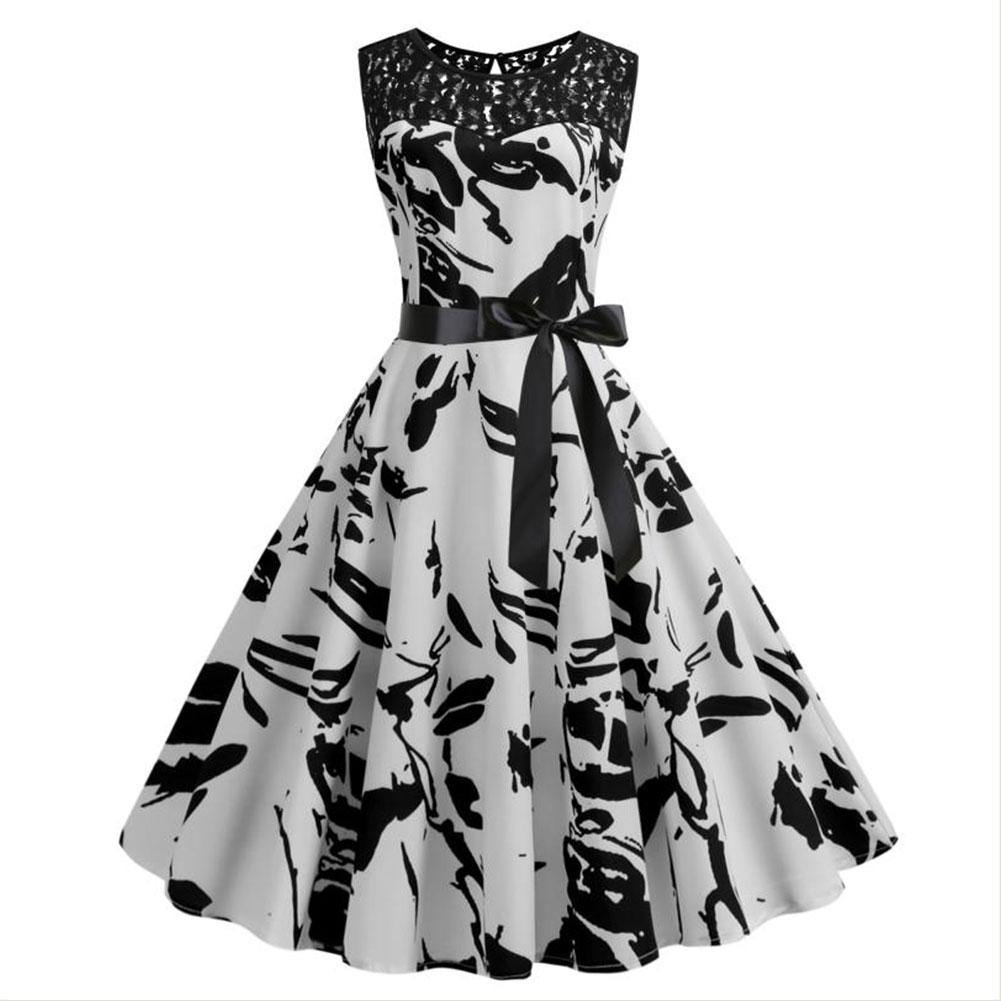 1950S Retro Cocktailkleid Rockabilly Abschlussball Kleid Rundhals Ärmellos Sommerkleid Damen - Karnevalkostüme