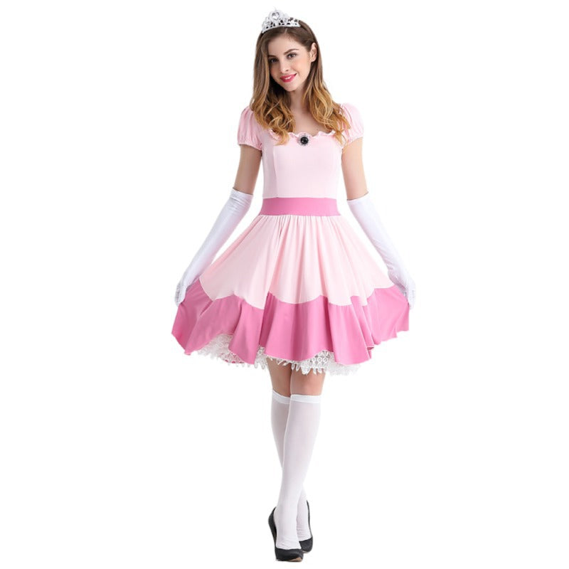 Damen Halloween Princess Peach Kleid Cosplay Erwachsene Kostüm