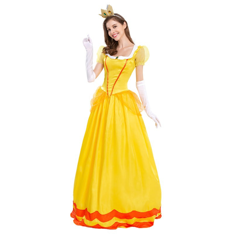 Damen Halloween Prinzessin Lang Kleid gelb Cosplay Erwachsene Kostüm