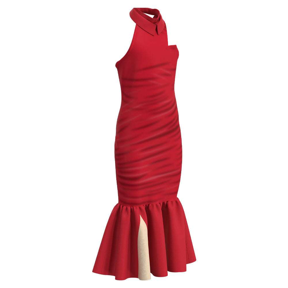 Mädchen Cruella Cosplay Kostüme Halloween Karneval Rot Kleid