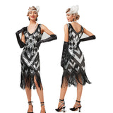 Damen Retro 1920er Stil Flapper Kleider Charleston Kleid V Ausschnitt Motto Party Kleider