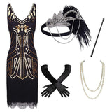 1920er Stil Damen Retro Flapper Kleider Charleston Kleid V Ausschnitt Motto Party Kleider
