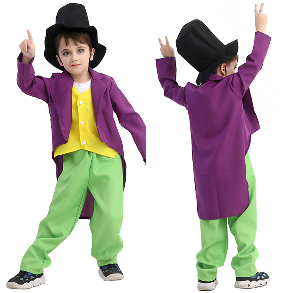 Kinder Charlie Und Die Schokoladenfabrik Willy Wonka Cosplay Kostüm Halloween Karneval Outfits