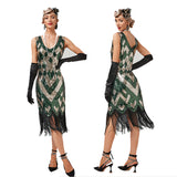 Damen Retro 1920er Stil Flapper Kleider Charleston Kleid V Ausschnitt Motto Party Kleider