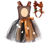 Reh Bambi Rentier Mädchen Tutu Kleid mit Haarreif Kinder Kleid Tülle Kleid