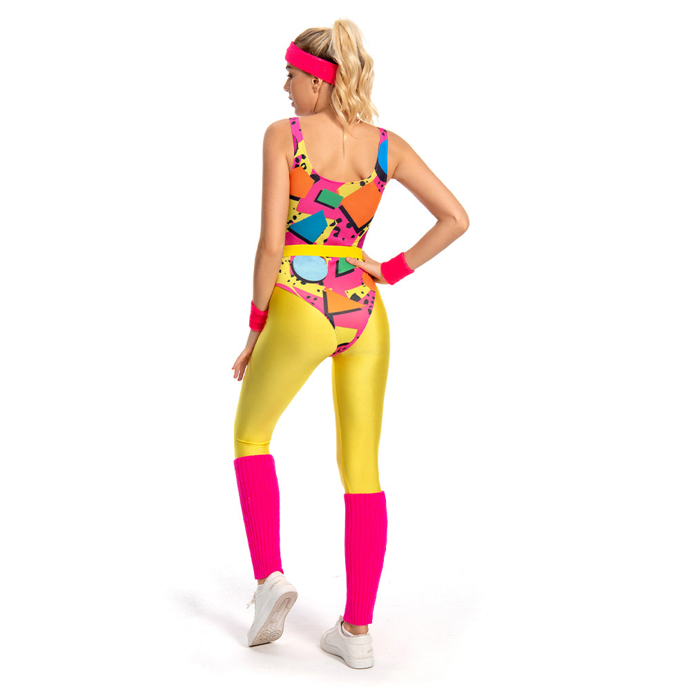 Damen 6Stück/Set 80er 90er Jahre Legging Cosplay Kostüm Sportbekleidung Stirnband Outfits Halloween Karneval Anzug