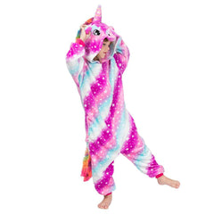Einhorn Overall Pajamas Schlafanzug Kinder Mädchen Flannel Jumpsuit Halloween Karneval Kostüm - Karnevalkostüme