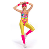 Damen 6Stück/Set 80er 90er Jahre Legging Cosplay Kostüm Sportbekleidung Stirnband Outfits Halloween Karneval Anzug