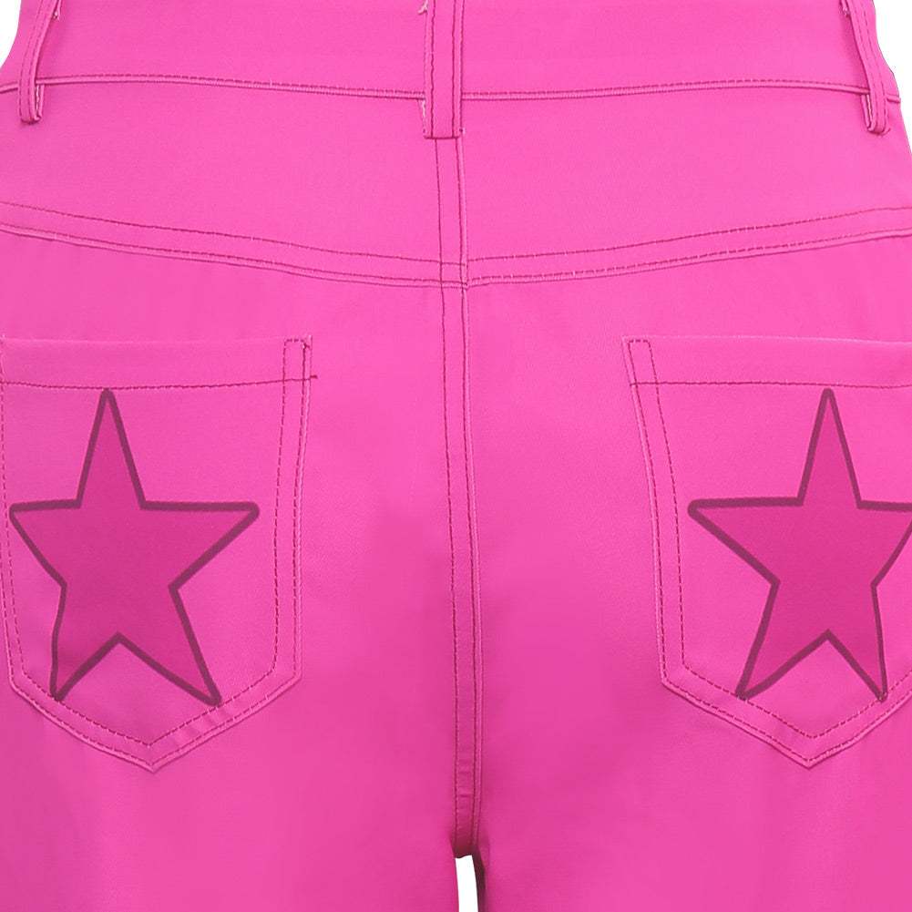 Damen rosa Schlaghose Retro Cosplay Kostüm Outfits Halloween Karneval Party Anzug