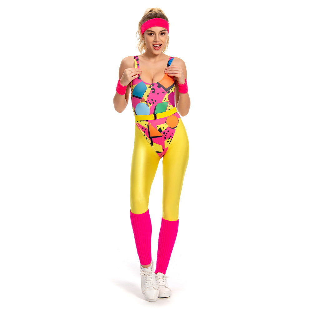 Damen 6Stück/Set 80er 90er Jahre Legging Cosplay Kostüm Sportbekleidung Stirnband Outfits Halloween Karneval Anzug