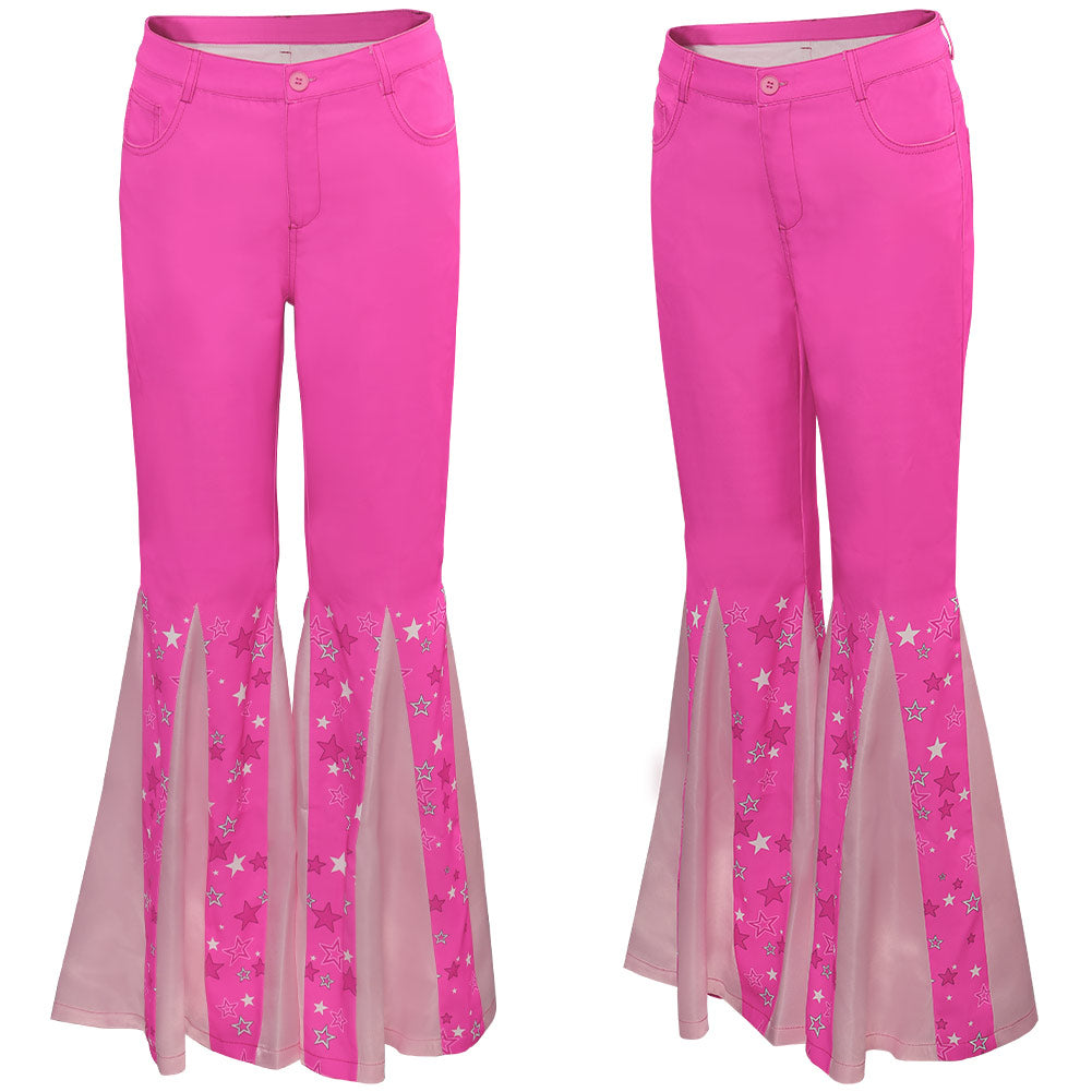Damen rosa Schlaghose Retro Cosplay Kostüm Outfits Halloween Karneval Party Anzug