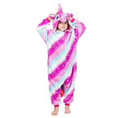 Einhorn Overall Pajamas Schlafanzug Kinder Mädchen Flannel Jumpsuit Halloween Karneval Kostüm - Karnevalkostüme