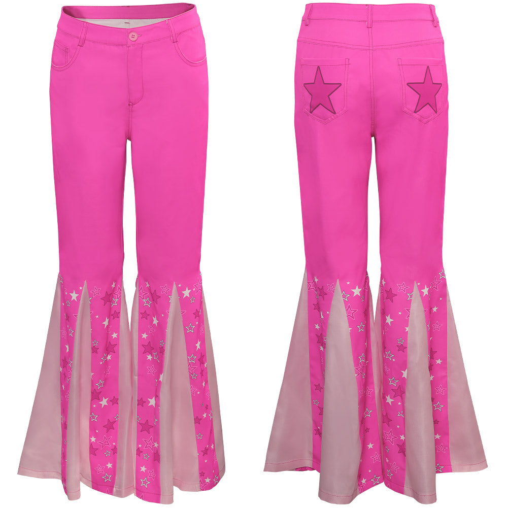 Damen rosa Schlaghose Retro Cosplay Kostüm Outfits Halloween Karneval Party Anzug