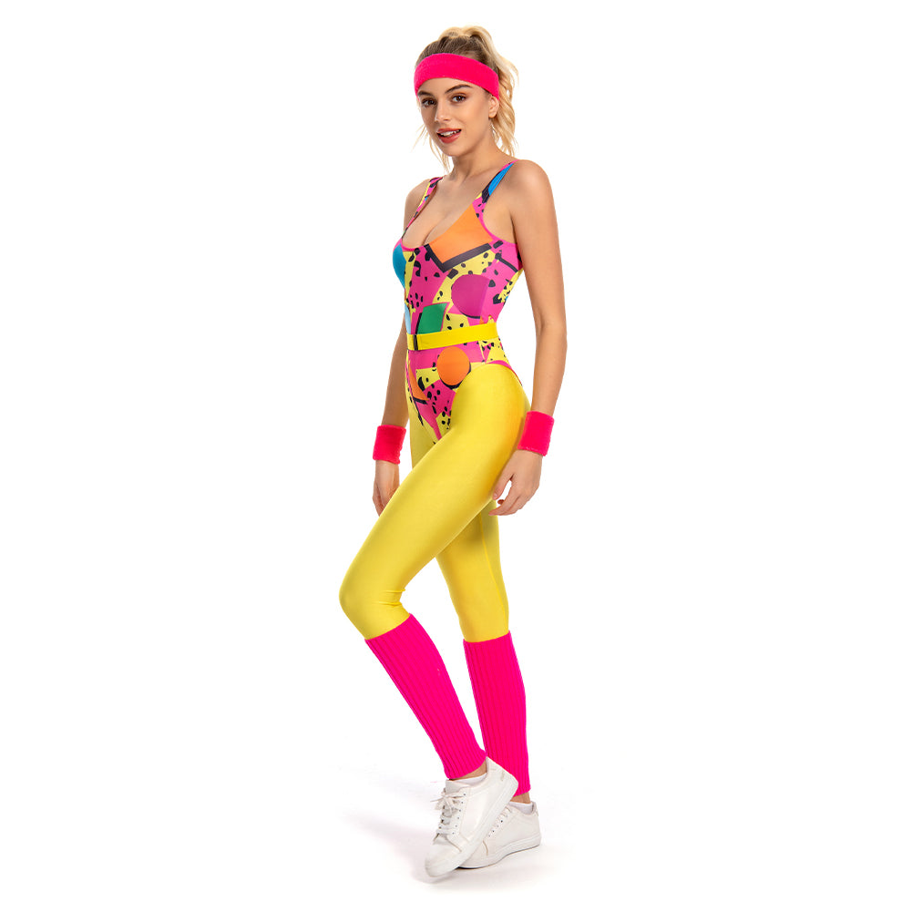 Damen 6Stück/Set 80er 90er Jahre Legging Cosplay Kostüm Sportbekleidung Stirnband Outfits Halloween Karneval Anzug