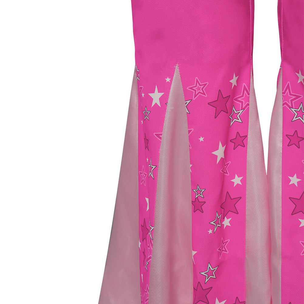 Damen rosa Schlaghose Retro Cosplay Kostüm Outfits Halloween Karneval Party Anzug